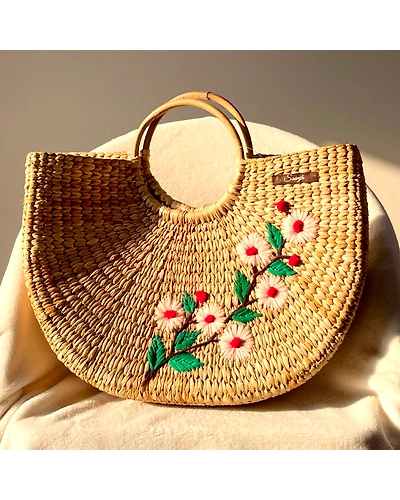 Curly Water Reed Handwoven Embroidered Handbag-12249100