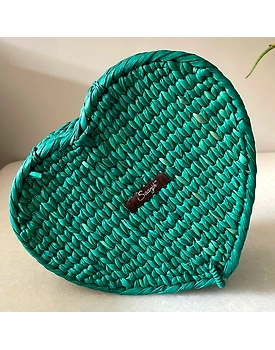 Kauna Straw Handwoven Heart In A Box - Teal
