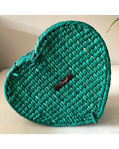 Kauna Straw Handwoven Heart In A Box - Teal-12249302
