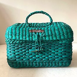 natural fiber handwoven vanity case - teal