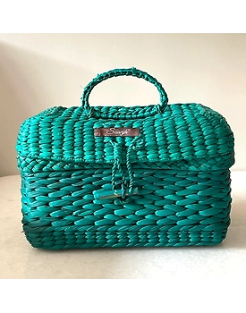 Natural Fiber Handwoven Vanity Case - Teal