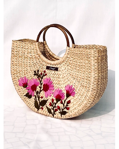 Pink Floral Kauna Handwoven Embroidered Handbag-12249806