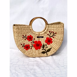 red floral kauna handwoven embroidered handbag