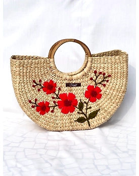 Red Floral Kauna Handwoven Embroidered Handbag