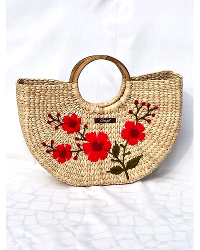 Red Floral Kauna Handwoven Embroidered Handbag-12249842