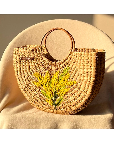 Mimosas Water Reed Handwoven Embroidered Handbag-12249722