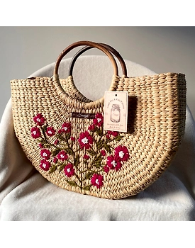Maroon & White Kauna Handwoven Embroidered Handbag