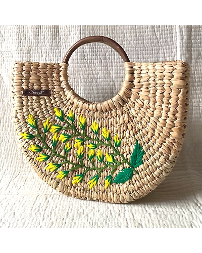 Hand-embroidered Yellow Flower Handbag-12249186