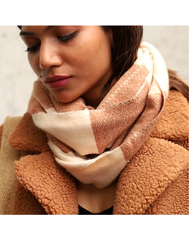 Handloom Cashmere Muffler - Peach Broad Lined