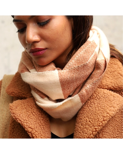 Handloom Cashmere Muffler - Peach Broad Lined-12249198
