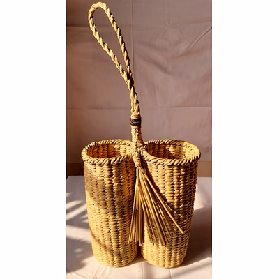 kauna straw handwoven boho style wine bottle holder