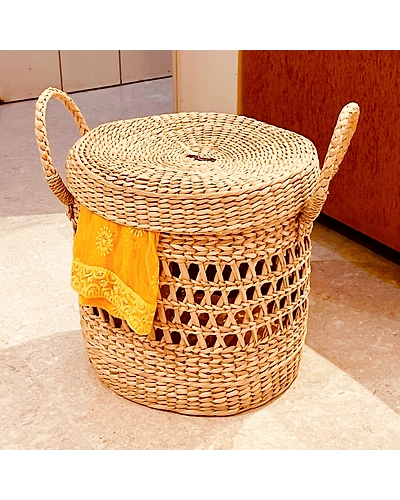 Kauna Straw Sheer Style Laundry Hamper - Small &amp; Medium | Country-Style Storage | Baby Hampers-12249422