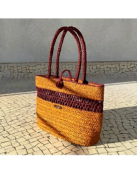 Natural Reed Handwoven Tote Brunch Bag | Brown Base