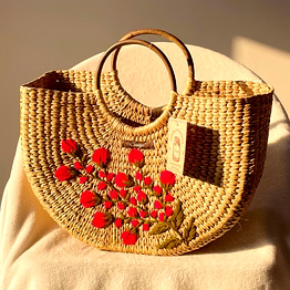 red bouquet water reed handwoven embroidered handbag