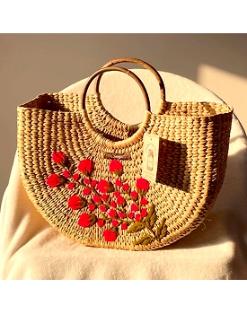 Red Bouquet Water Reed Handwoven Embroidered Handbag