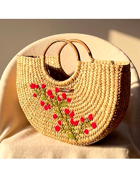 Red Stemmed Water Reed Handwoven Embroidered Handbag