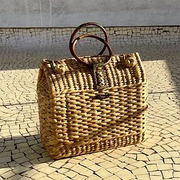 saanjh french style bamboo picnic/shopping bag with cane handles
