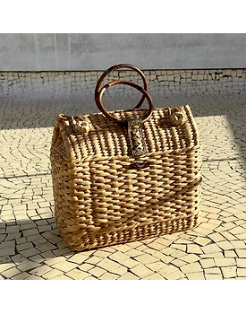 Saanjh French Style Bamboo Picnic/Shopping Bag with Cane Handles