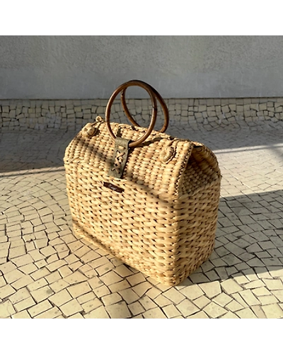 Saanjh French Style Bamboo Picnic/Shopping Bag with Cane Handles-1