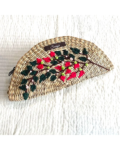Kauna Straw Handwoven Clutch | Hand-embroidered | Saanjh Exclusive-12249960