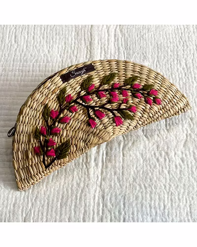 Kauna Straw Handwoven Clutch | Hand-embroidered | Saanjh Exclusive-12249962