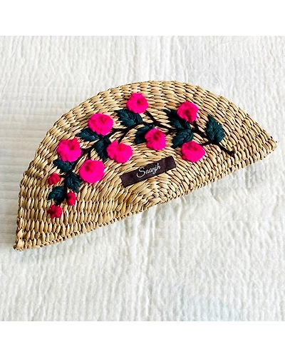 Kauna Straw Handwoven Clutch | Hand-embroidered | Saanjh Exclusive-12249966