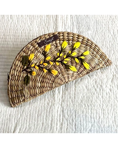Kauna Straw Handwoven Clutch | Hand-embroidered | Saanjh Exclusive-12249978