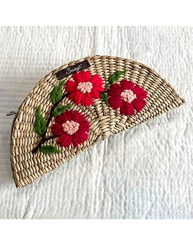 Kauna Straw Handwoven Clutch | Hand-embroidered | Saanjh Exclusive