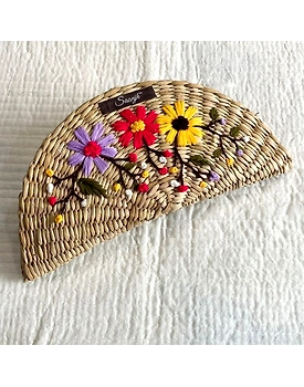 Kauna Straw Handwoven Clutch | Hand-embroidered | Saanjh Exclusive