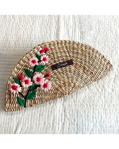 Kauna Straw Handwoven Clutch | Hand-embroidered | Saanjh Exclusive-12250002