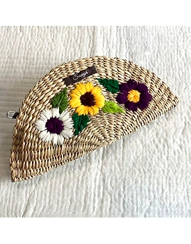 Kauna Straw Handwoven Clutch | Hand-embroidered | Saanjh Exclusive