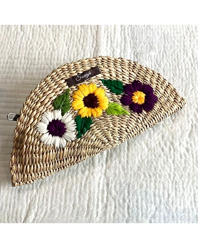 Kauna Straw Handwoven Clutch | Hand-embroidered | Saanjh Exclusive-12250004