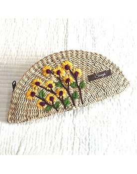 Kauna Straw Handwoven Clutch | Hand-embroidered | Saanjh Exclusive