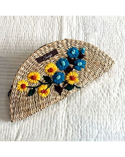 Kauna Straw Handwoven Clutch | Hand-embroidered | Saanjh Exclusive-12250026