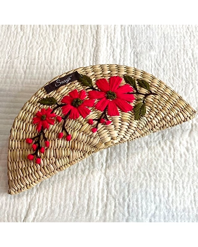 Kauna Straw Handwoven Clutch | Hand-embroidered | Saanjh Exclusive-12250018