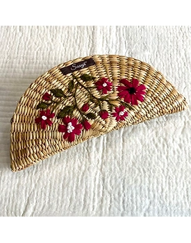Kauna Straw Handwoven Clutch | Hand-embroidered | Saanjh Exclusive
