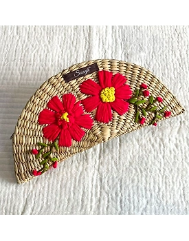 Kauna Straw Handwoven Clutch | Hand-embroidered | Saanjh Exclusive