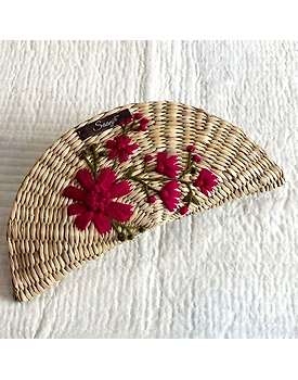 Kauna Straw Handwoven Clutch | Hand-embroidered | Saanjh Exclusive