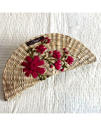 Kauna Straw Handwoven Clutch | Hand-embroidered | Saanjh Exclusive-12250034