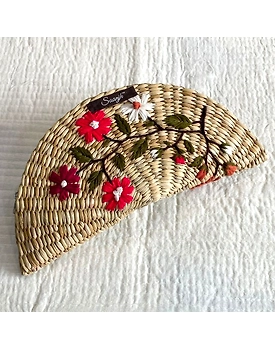 Kauna Straw Handwoven Clutch | Hand-embroidered | Saanjh Exclusive