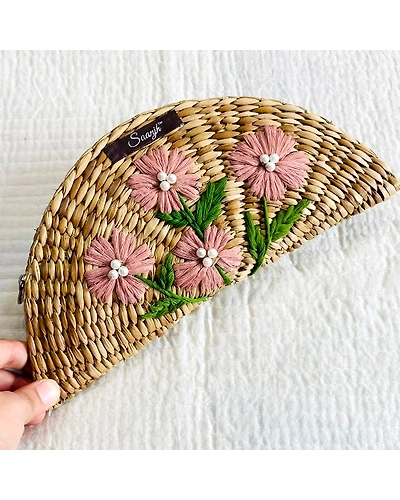 Kauna Straw Handwoven Clutch | Hand-embroidered | Saanjh Exclusive-12250042