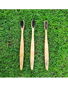 Bamboo Toothbrush with Charcoal Bristles - Pack of 3