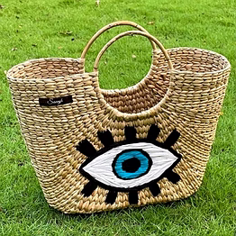 kauna modish beach bag | evil eye embroidery | handwoven & hand-embroidered
