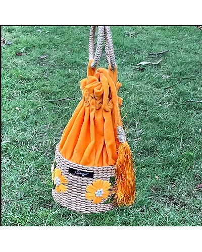 Kauna Velvet Hand-embroidered Potli Bag | Ethnic Boho Style Drawstring Purse | Saanjh Exclusive-12249494