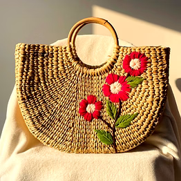 red flower water reed handwoven embroidered handbag