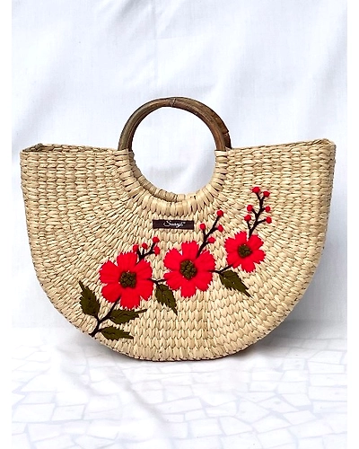 Pink Kauna Handwoven Floral Embroidered Handbag-12249812