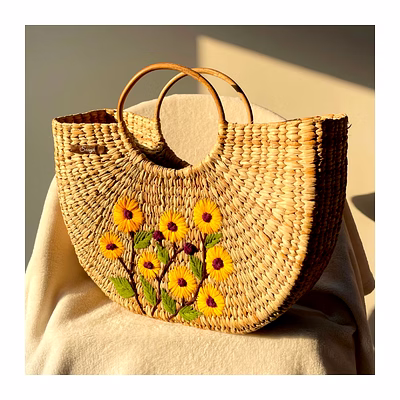sunflower water reed handwoven embroidered handbag