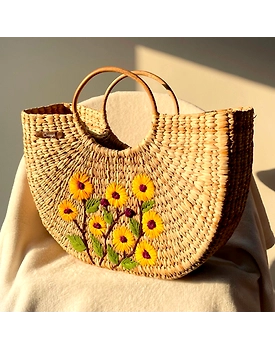 Sunflower Water Reed Handwoven Embroidered Handbag