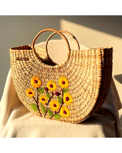 Sunflower Water Reed Handwoven Embroidered Handbag-12249906