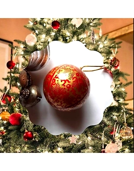 Papier Mache Ornament Bauble Red Leaf - Pack of 3